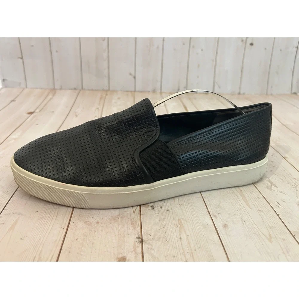 Vince Womens Blair Slip On Sneaker Perforated Black Leather Casual Loafers 9.5 M